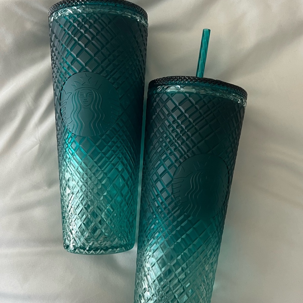 2 teal ombré Starbucks cups